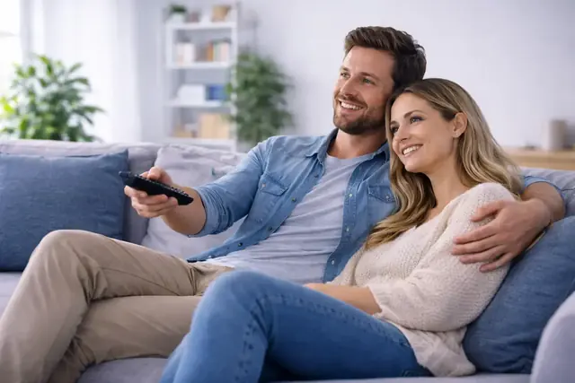 A family watching IPTV4Cheap on the living-room television